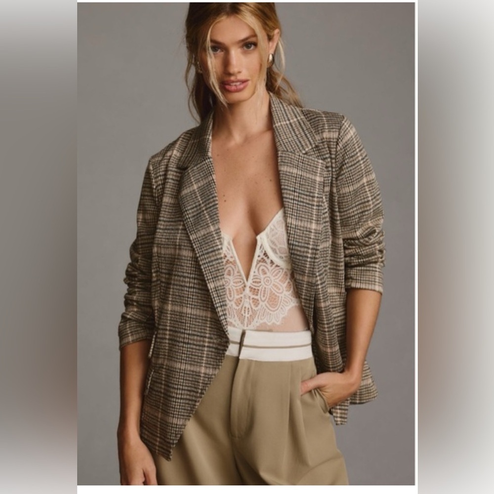 Anthropologie Maeve Collegiate One Button  Closure Fitted Blazer